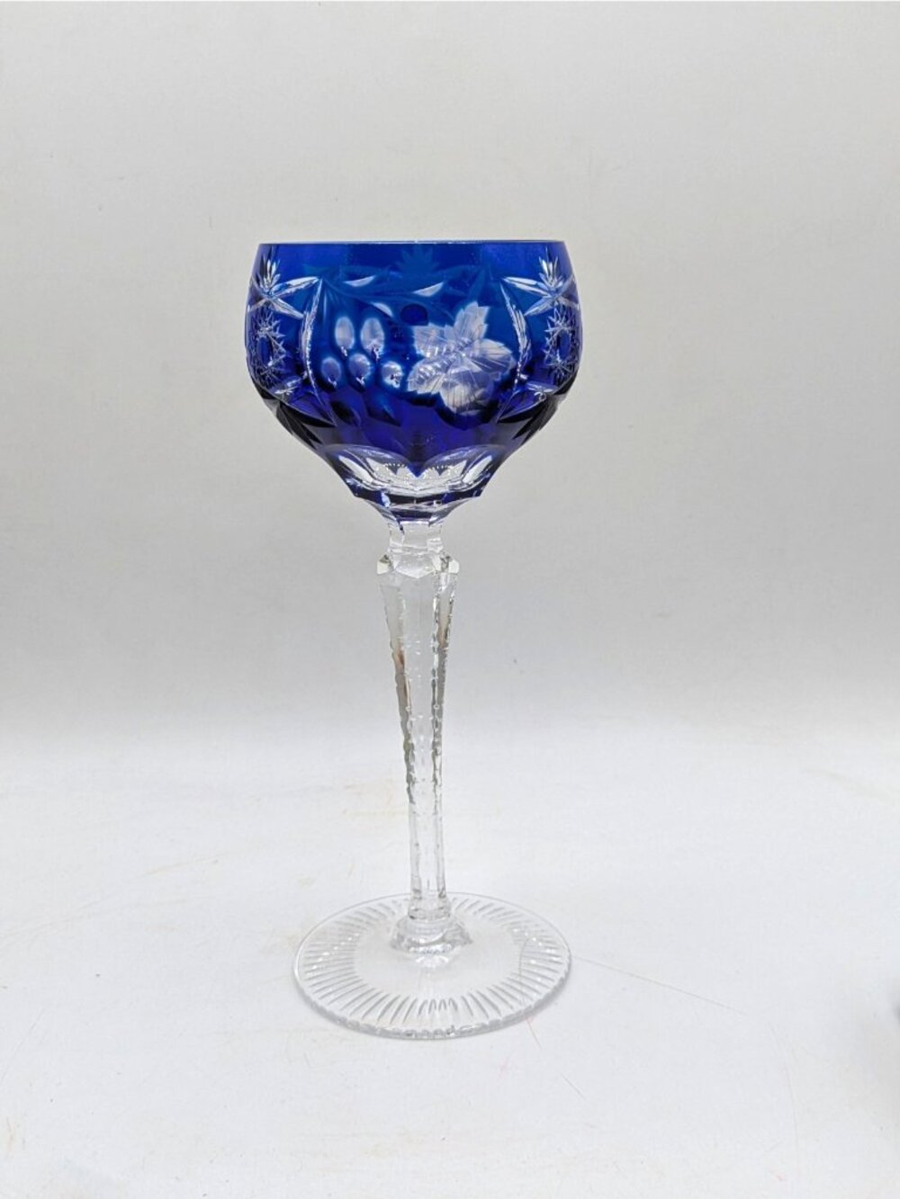 Nachtmann Traube Crystal Wine Glass Cobalt Blue Cut to Clear 8 1/4" Germany